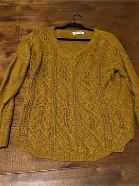 V-Neck Cable Knit Sweater in Mustard - Women